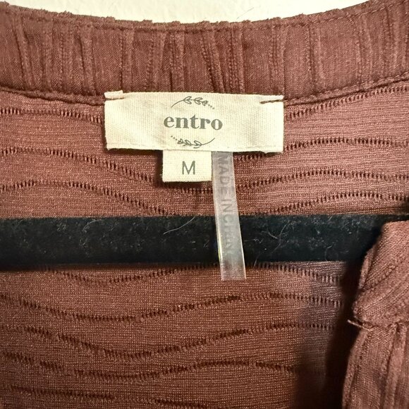 Crinkle Textured Brown Short Sleeve Dress Pockets Lined by Entro Size Women's M - Picture 6 of 8